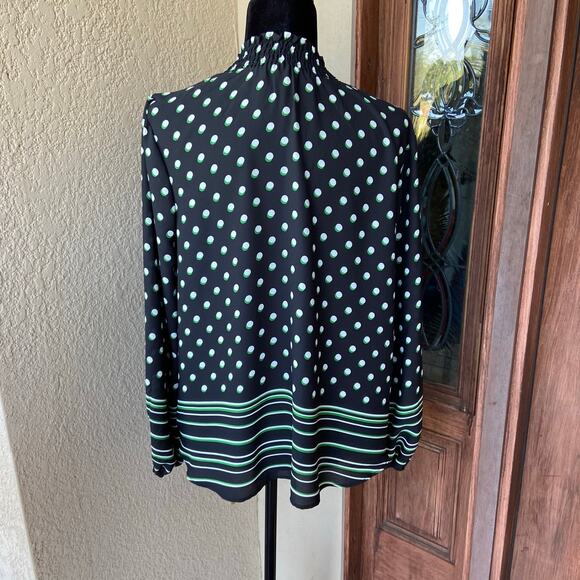 Chenault Womens Blouse Size Large Black White Green Stripe Polka Dot Top NEWZ - Picture 3 of 7